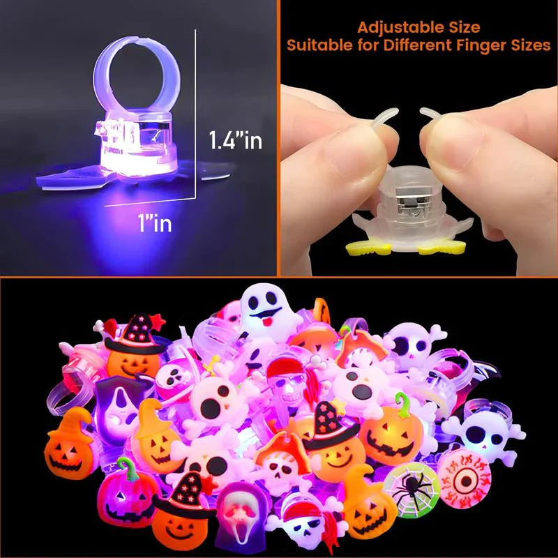 💍 Halloween Hot Sale Promotion 70% OFF🔥 Halloween 50Pcs LED glowing ring(Featuring 18 creepy-cute shapes)