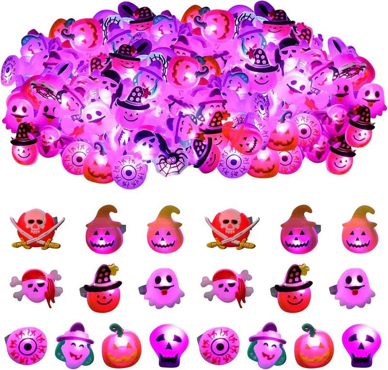 💍 Halloween Hot Sale Promotion 70% OFF🔥 Halloween 50Pcs LED glowing ring(Featuring 18 creepy-cute shapes)