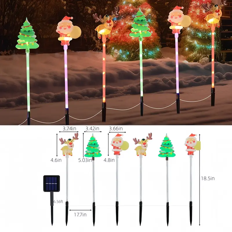 ✨ 6-Pack Solar Christmas Lights – Santa, Tree & Reindeer LED Fairy Lights for Garden & Pathway Décor