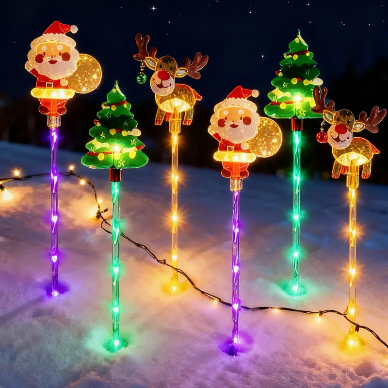✨ 6-Pack Solar Christmas Lights – Santa, Tree & Reindeer LED Fairy Lights for Garden & Pathway Décor